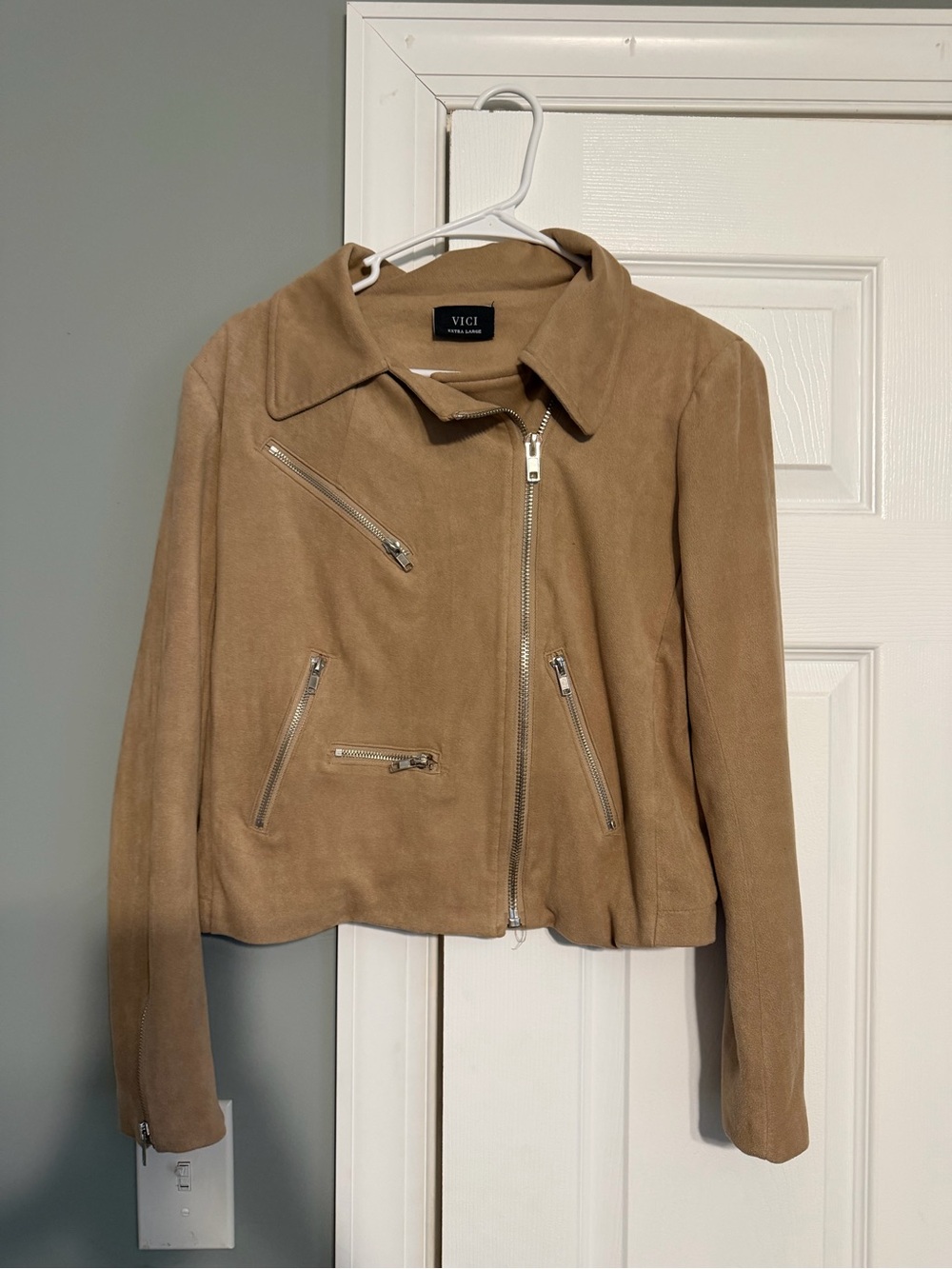 VICI Camel Suede Moto Jacket with Asymmetrical Zip